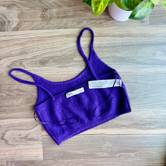 Zara Floral Beaded Purple Wool Blend Knit Crop Tank Top Women’s Size S - Picture 11 of 13